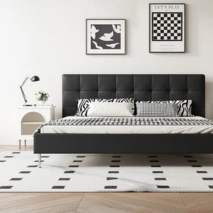 Stella King Size / Super King Size Upholstered Bed Frame, Black PU Leather Contemporary Wooden Base Bed - Sleek Furniture