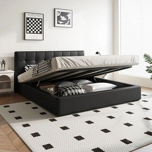 Stella King Size / Super King Size Upholstered Bed Frame, Black PU Leather Contemporary Wooden Base Bed - Sleek Furniture
