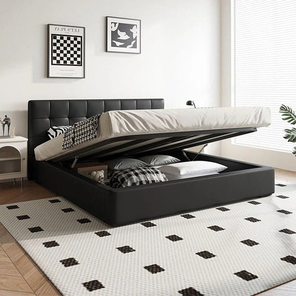 Stella King Size / Super King Size Upholstered Bed Frame, Black PU Leather Contemporary Wooden Base Bed - Sleek Furniture