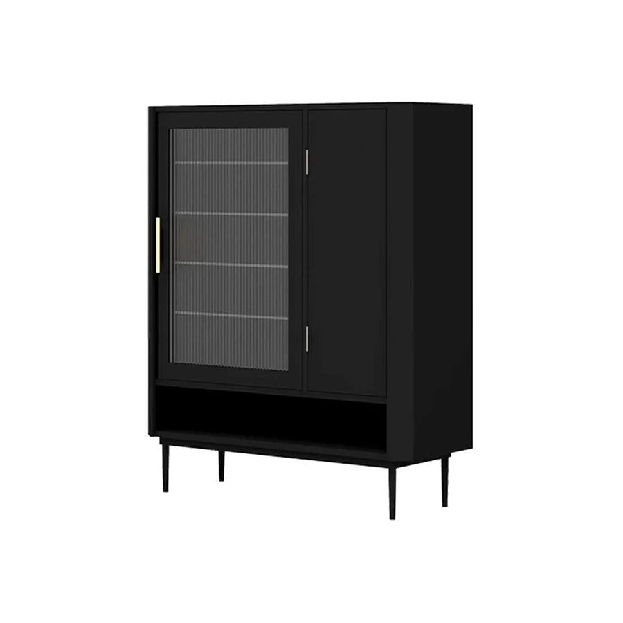 Sten Modern Shoe Storage Cabinet Unit Metal Frame MDF Shelving & Glass Detail – Freestanding Contemporary Entryway Shoe Organizer
