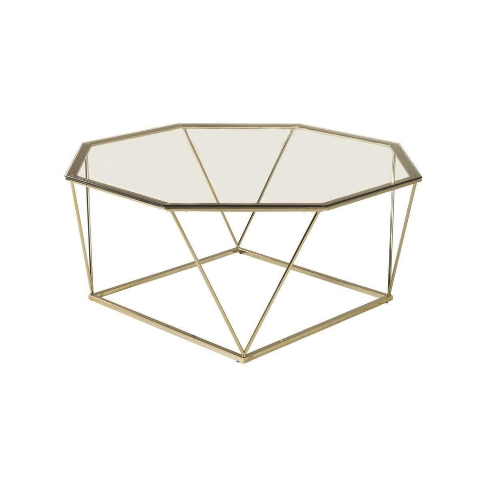 Mmilo Österlen Octagonal Sofa Table 100 cm | Gold Steel Frame with Glass Top, Modern Coffee Table