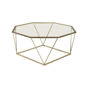 Mmilo Österlen Octagonal Sofa Table 100 cm | Gold Steel Frame with Glass Top, Modern Coffee Table