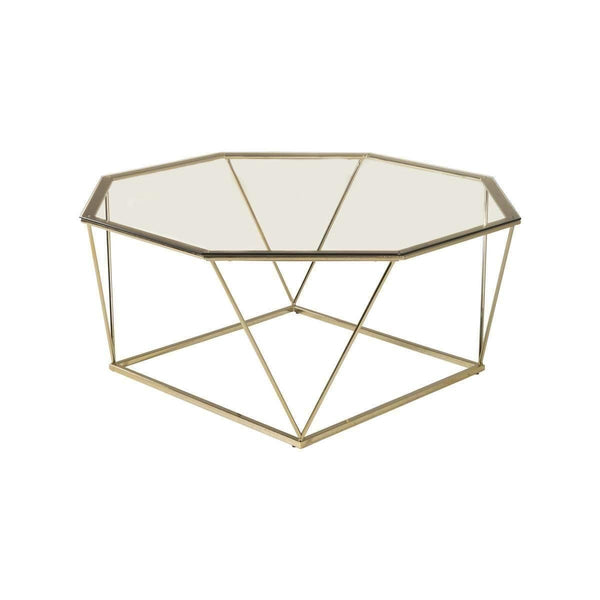 Mmilo Österlen Octagonal Sofa Table 100 cm | Gold Steel Frame with Glass Top, Modern Coffee Table