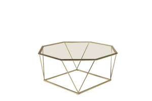 Mmilo Österlen Octagonal Sofa Table 100 cm | Gold Steel Frame with Glass Top, Modern Coffee Table
