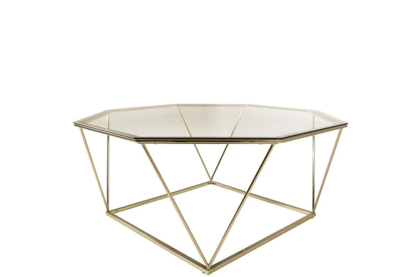 Mmilo Österlen Octagonal Sofa Table 100 cm | Gold Steel Frame with Glass Top, Modern Coffee Table