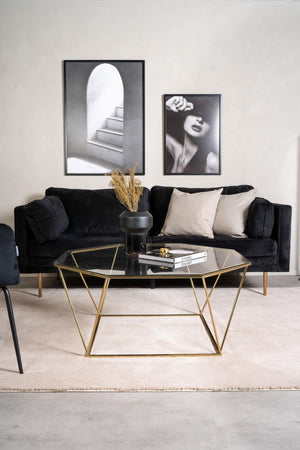 Mmilo Österlen Octagonal Sofa Table 100 cm | Gold Steel Frame with Glass Top, Modern Coffee Table