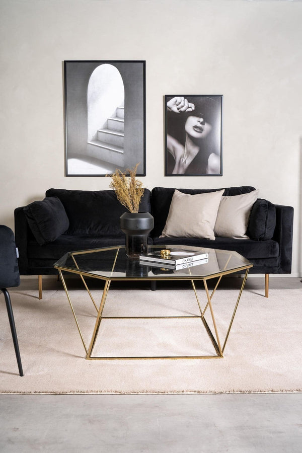 Mmilo Österlen Octagonal Sofa Table 100 cm | Gold Steel Frame with Glass Top, Modern Coffee Table