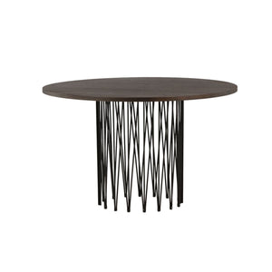 Stone Round Dining Table | Black Metal Base with Mocca MDF Top