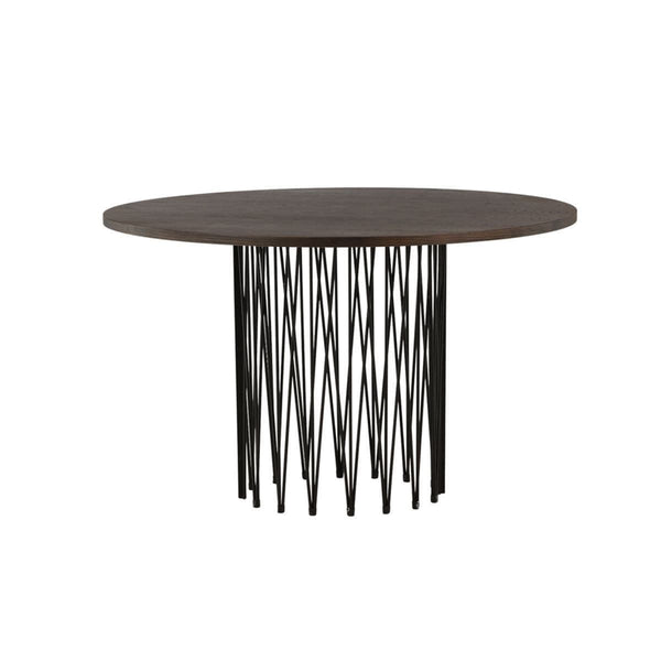 Stone Round Dining Table | Black Metal Base with Mocca MDF Top