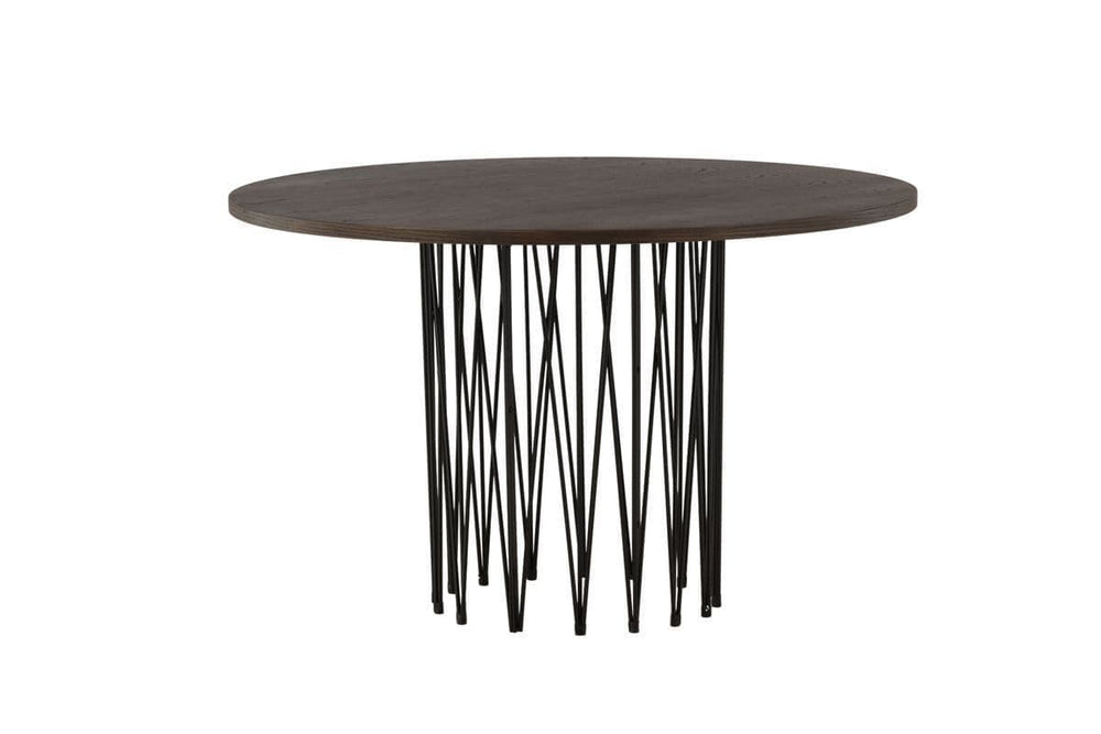 Stone Round Dining Table | Black Metal Base with Mocca MDF Top
