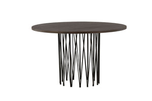 Stone Round Dining Table | Black Metal Base with Mocca MDF Top
