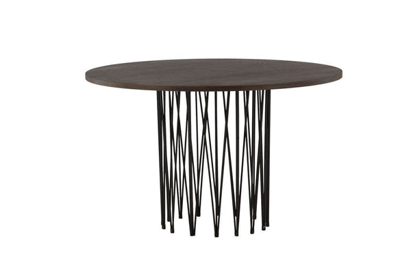 Stone Round Dining Table | Black Metal Base with Mocca MDF Top