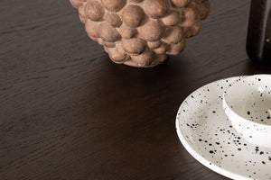 Stone Round Dining Table | Black Metal Base with Mocca MDF Top