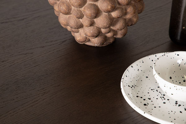 Stone Round Dining Table | Black Metal Base with Mocca MDF Top