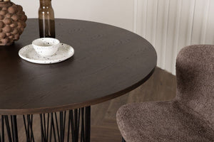 Stone Round Dining Table | Black Metal Base with Mocca MDF Top