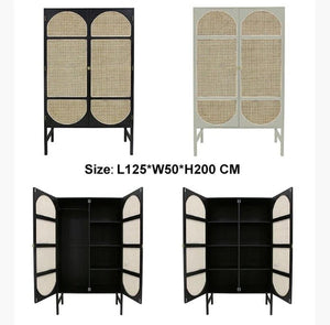 Tandy Black Rattan Wardrobe with Oak Effect Finish – Modern Double Door Storage Cabinet for Bedroom - Sleek Furniture