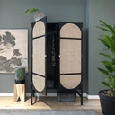Tandy Black Rattan Wardrobe with Oak Effect Finish – Modern Double Door Storage Cabinet for Bedroom - Sleek Furniture