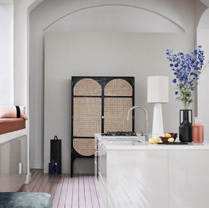 Tandy Black Rattan Wardrobe with Oak Effect Finish – Modern Double Door Storage Cabinet for Bedroom - Sleek Furniture