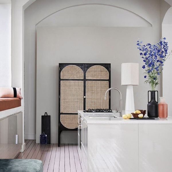 Tandy Black Rattan Wardrobe with Oak Effect Finish – Modern Double Door Storage Cabinet for Bedroom - Sleek Furniture