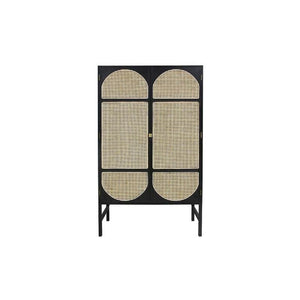 Tandy Black Rattan Wardrobe with Oak Effect Finish – Modern Double Door Storage Cabinet for Bedroom - Sleek Furniture