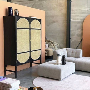 Tandy Black Rattan Wardrobe with Oak Effect Finish – Modern Double Door Storage Cabinet for Bedroom - Sleek Furniture