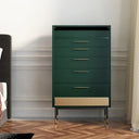 Tandy Contemporary Chest of Drawers with Mirror – Modern MDF Storage Cabinet with Wooden Finish & Metal Frame for Bedroom, Grey/Green - Sleek Furniture