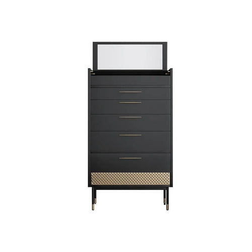 Tandy Contemporary Chest of Drawers with Mirror – Modern MDF Storage Cabinet with Wooden Finish & Metal Frame for Bedroom, Grey/Green - Sleek Furniture