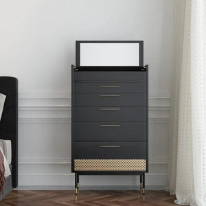 Tandy Contemporary Chest of Drawers with Mirror – Modern MDF Storage Cabinet with Wooden Finish & Metal Frame for Bedroom, Grey/Green - Sleek Furniture