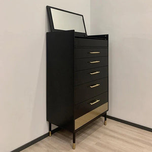 Tandy Contemporary Chest of Drawers with Mirror – Modern MDF Storage Cabinet with Wooden Finish & Metal Frame for Bedroom, Grey/Green - Sleek Furniture