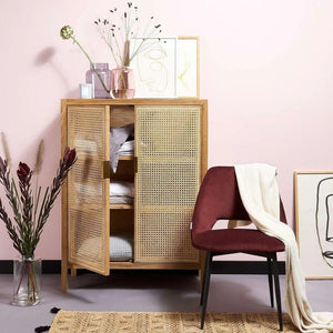 Tandy T3 Rattan Sideboard Cabinet – Hallway Storage Unit & Shoe Organizer, Modern Wooden Storage Cabinet with Rattan Doors, Oak & Black Finish - Sleek Furniture