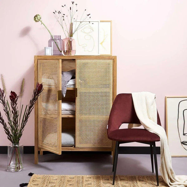 Tandy T3 Rattan Sideboard Cabinet – Hallway Storage Unit & Shoe Organizer, Modern Wooden Storage Cabinet with Rattan Doors, Oak & Black Finish - Sleek Furniture
