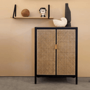 Tandy T3 Rattan Sideboard Cabinet – Hallway Storage Unit & Shoe Organizer, Modern Wooden Storage Cabinet with Rattan Doors, Oak & Black Finish - Sleek Furniture
