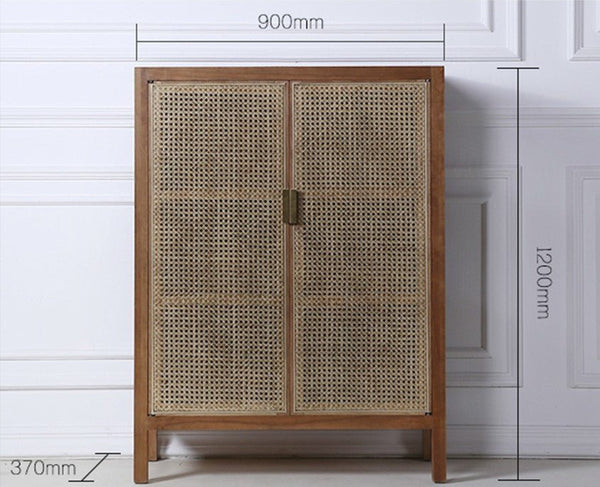 Tandy T3 Rattan Sideboard Cabinet – Hallway Storage Unit & Shoe Organizer, Modern Wooden Storage Cabinet with Rattan Doors, Oak & Black Finish - Sleek Furniture