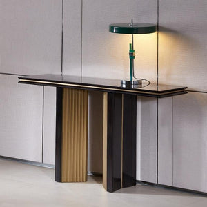 Tayma Console Table – Luxury Sintered Stone Top Entryway Table with Gold & Black Metal Frame | Contemporary Modern Hallway Sofa Table for Living Room & Office - Sleek Furniture
