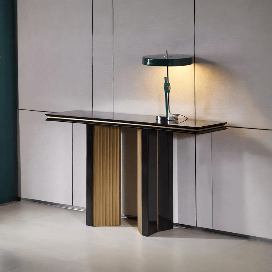 Tayma Console Table – Luxury Sintered Stone Top Entryway Table with Gold & Black Metal Frame | Contemporary Modern Hallway Sofa Table for Living Room & Office - Sleek Furniture