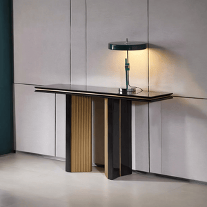 Tayma Console Table – Luxury Sintered Stone Top Entryway Table with Gold & Black Metal Frame | Contemporary Modern Hallway Sofa Table for Living Room & Office - Sleek Furniture