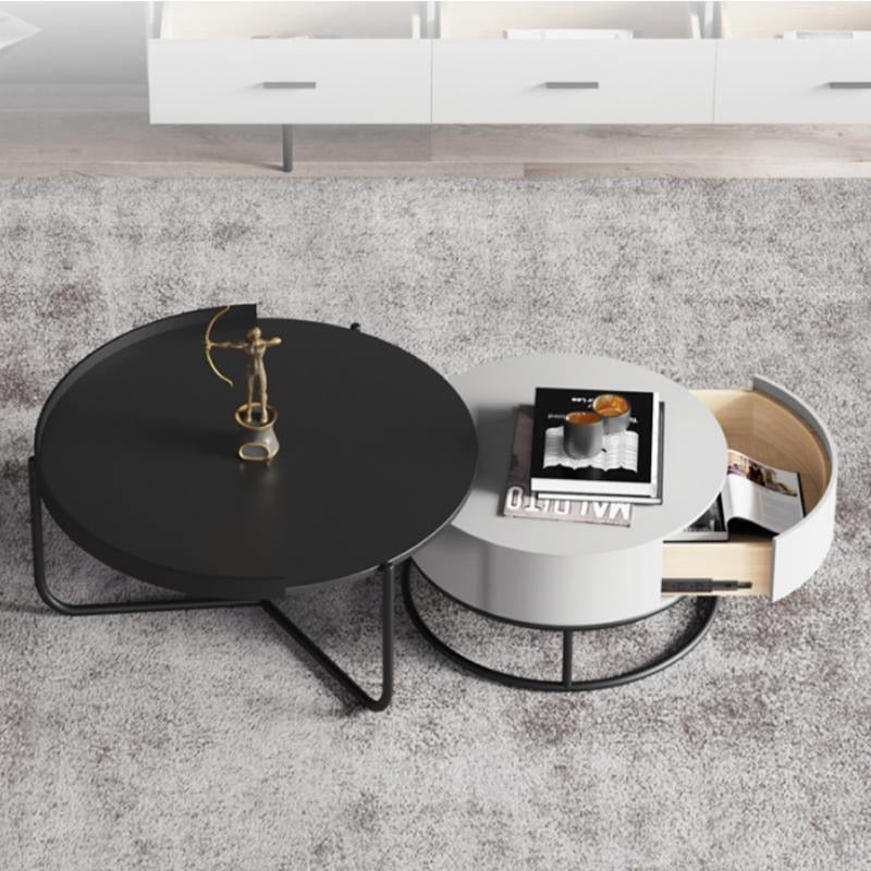 Teddy Black & Off White Nesting Coffee Table Set – Modern Painted Steel & MDF Round Accent Tables for Living Room - Sleek Furniture