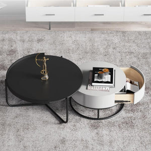 Teddy Black & Off White Nesting Coffee Table Set – Modern Painted Steel & MDF Round Accent Tables for Living Room - Sleek Furniture