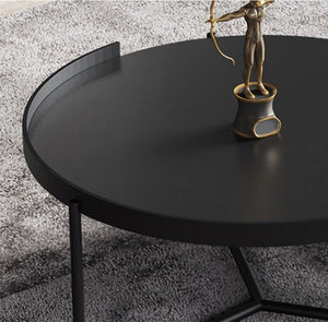 Teddy Black & Off White Nesting Coffee Table Set – Modern Painted Steel & MDF Round Accent Tables for Living Room - Sleek Furniture