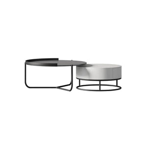 Teddy Black & Off White Nesting Coffee Table Set – Modern Painted Steel & MDF Round Accent Tables for Living Room - Sleek Furniture