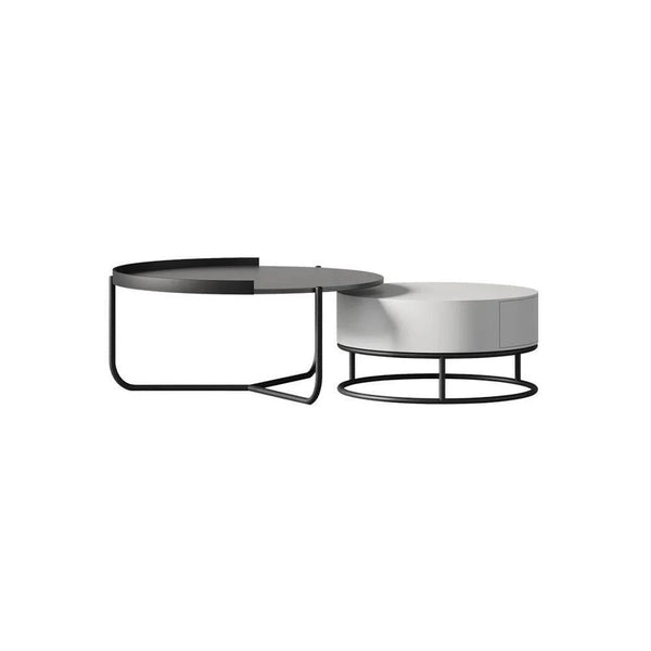 Teddy Black & Off White Nesting Coffee Table Set – Modern Painted Steel & MDF Round Accent Tables for Living Room - Sleek Furniture