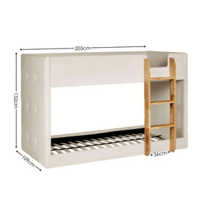Teddy Bouclé Upholstered Kids Bunk Bed with Natural Wooden Ladder – Cream - Sleek Furniture