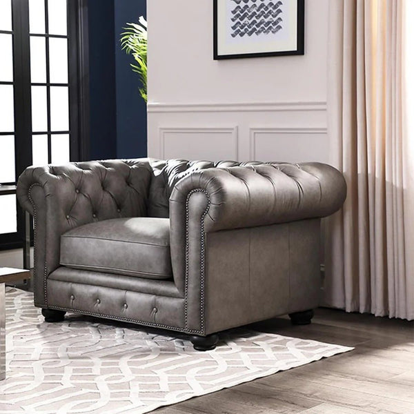 The Dorchester PU Leather Three Seater Sofa with Armchair – Contemporary Wooden Frame Living Room Set | Modern Comfortable 3-Seater Couch with Matching Armchair (Grey, Black, Brown) - Sleek Furniture