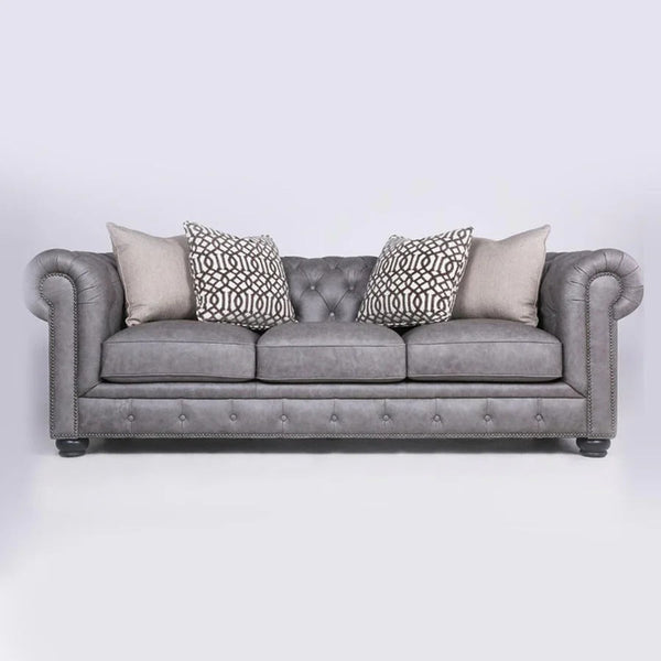 The Dorchester PU Leather Three Seater Sofa with Armchair – Contemporary Wooden Frame Living Room Set | Modern Comfortable 3-Seater Couch with Matching Armchair (Grey, Black, Brown) - Sleek Furniture