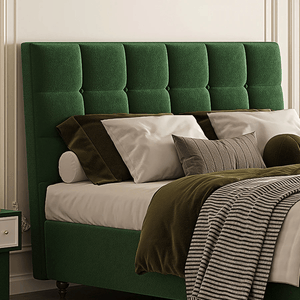 Thessaly Modern Upholstered Double Bed Frame – Wooden Structure with Soft Flannelette Finish, Contemporary Platform Bed for Bedroom, Dark Green & Black - Sleek Furniture