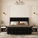Thessaly Modern Upholstered Double Bed Frame – Wooden Structure with Soft Flannelette Finish, Contemporary Platform Bed for Bedroom, Dark Green & Black - Sleek Furniture
