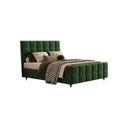 Thessaly Modern Upholstered Double Bed Frame – Wooden Structure with Soft Flannelette Finish, Contemporary Platform Bed for Bedroom, Dark Green & Black - Sleek Furniture