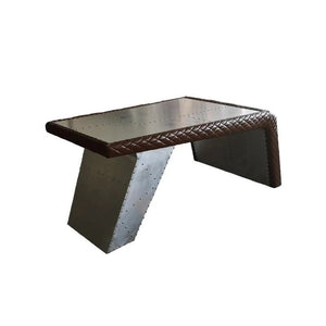 Timothy Oulton Aviator Aviation Aluminium Office Desk with PU Leather Finish – Contemporary Modern Executive Writing Desk (Silver) - Sleek Furniture