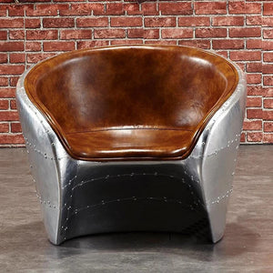 Aviator Pilot Armchair – Loft Style Vintage Industrial Accent Chair | PU Leather & Aluminum Frame Lounge Chair for Living Room, Office & Cafe Seating | Brown, Black, Blue - My Store