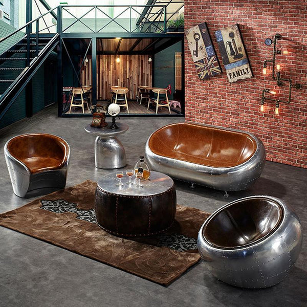 Aviator Pilot Armchair – Loft Style Vintage Industrial Accent Chair | PU Leather & Aluminum Frame Lounge Chair for Living Room, Office & Cafe Seating | Brown, Black, Blue - My Store